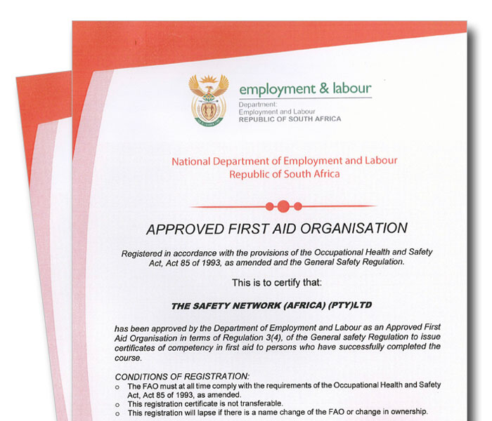 Department of Employment and Labour First Aid Approval Certificate